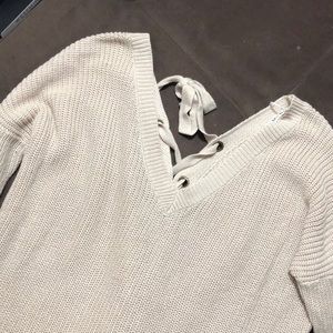 NWT Lace Up Back Cream Sweater Dress